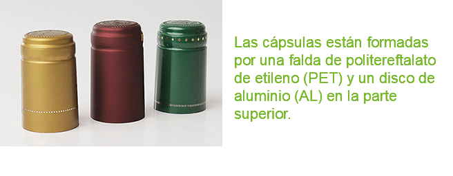 ﷯ Las cápsulas están formadas por una falda de politereftalato de etileno (PET) y un disco de aluminio (AL) en la parte superior.