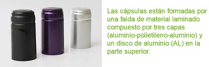 ﷯ Las cápsulas están formadas por una falda de material laminado compuesto por tres capas (aluminio-polietileno-aluminio) y un disco de aluminio (AL) en la parte superior.